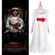 (Adult-XL) Creation Halloween Annabelle Horror Doll White Dress Cosplay Fancy Costume Dress