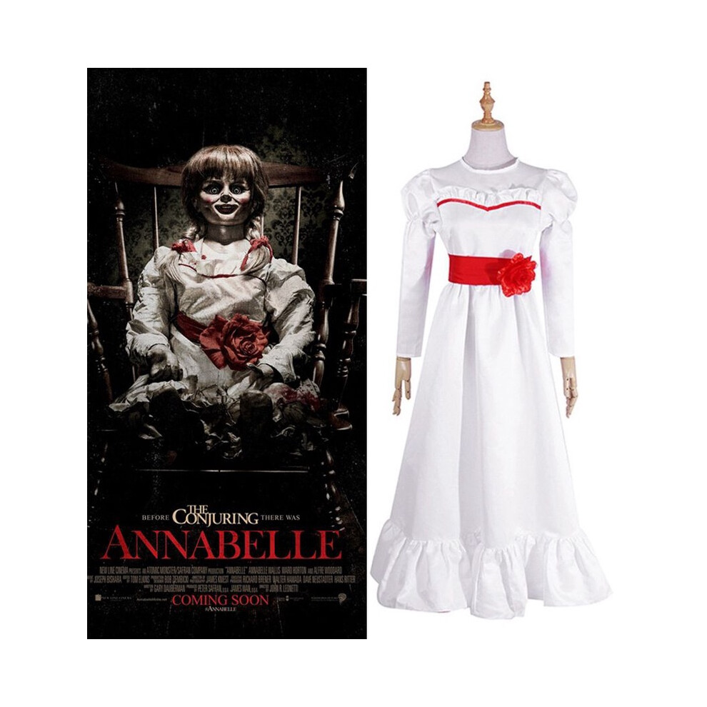 (Adult-L) Creation Halloween Annabelle Horror Doll Dress Cosplay Fancy Costume Dress White