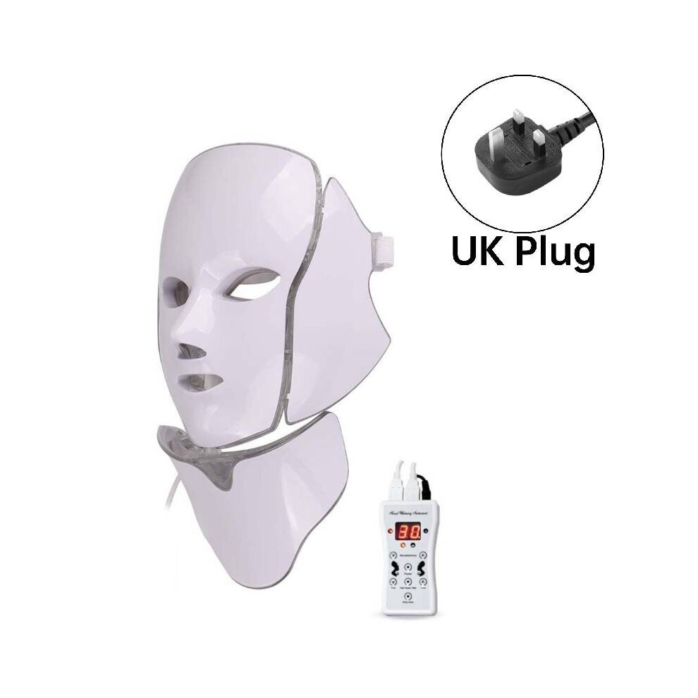 (UK) Led Photon 7 Face Mask Neck Beauty Instrument Therapy Wrinkles Anti Tool Aging
