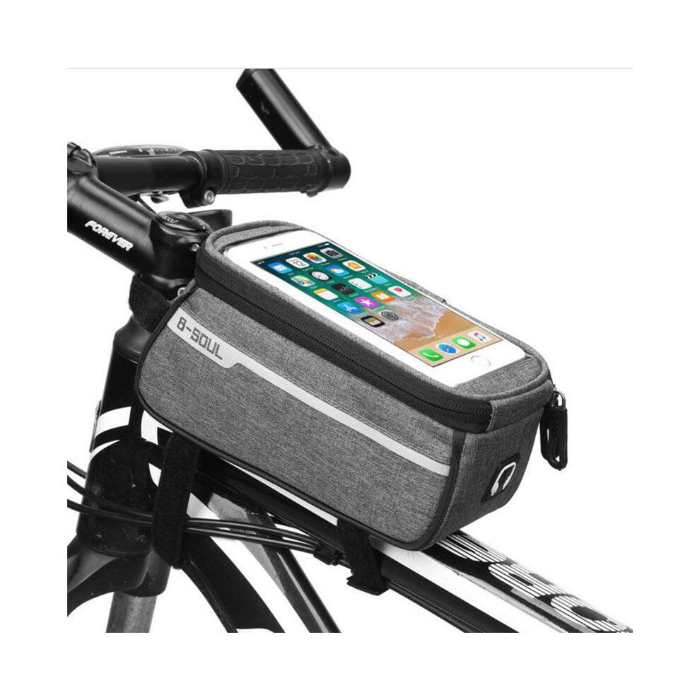 (Gray) Bike Bag Bicycle Frame Pannier Cross Bar Top Tube Waterproof Holder Phone Mobile