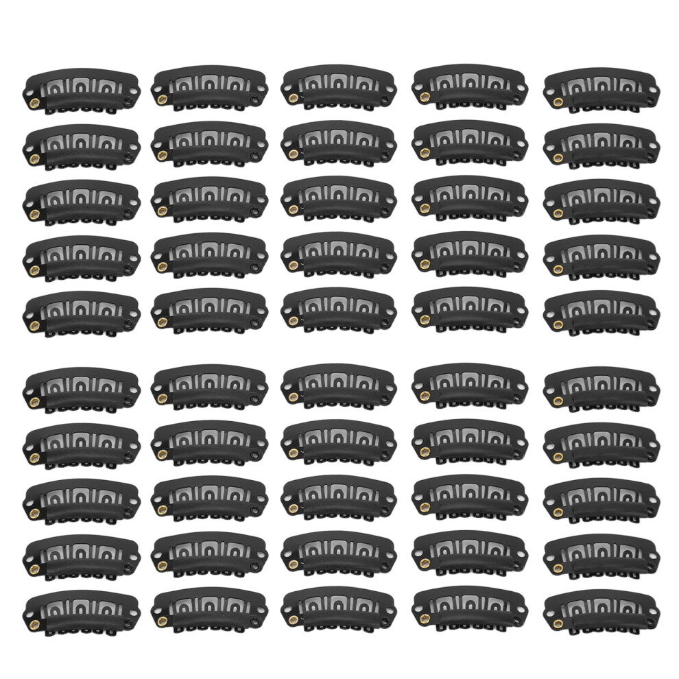 50pcs 2.8cm Black Hair Wig Clips Stainless Steel U Shape 6 Teeth Design