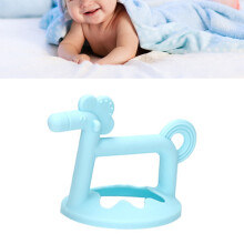 Baby-Beißspielzeug Pferdeform Weiches, lebensmittelechtes Silikongeschmackbares Beißring mit Box Blau