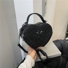 (Black) Fashion Shaped Heart Shoulder Crossbody Bag With Cherry Rabbit Design Print