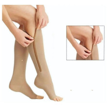 Reißverschluss-Kompressionssocken Nylon Offener Zehenbereich L/XL Fleischfarben