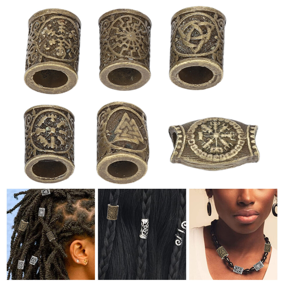 Unisex Cyan 6Pcs Alloy Hair Beard Beads Antique For Braiding Diy Accessories