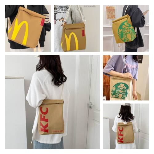 (McDonald Double)Mcdonald Kfc Starbucks Printed Backpack Double Single Shoulder Accessories Bag 2