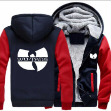 (Navy+Red,L)Wutang Print Unisex Winter Hoodie Reißverschluss dicker Mantel Fleece Sweatshirt Jacke