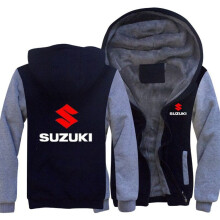 (Navy&Gray,L)Suzuki unisexe hiver polaire épais sweat à capuche chaud fermeture éclair veste manteau