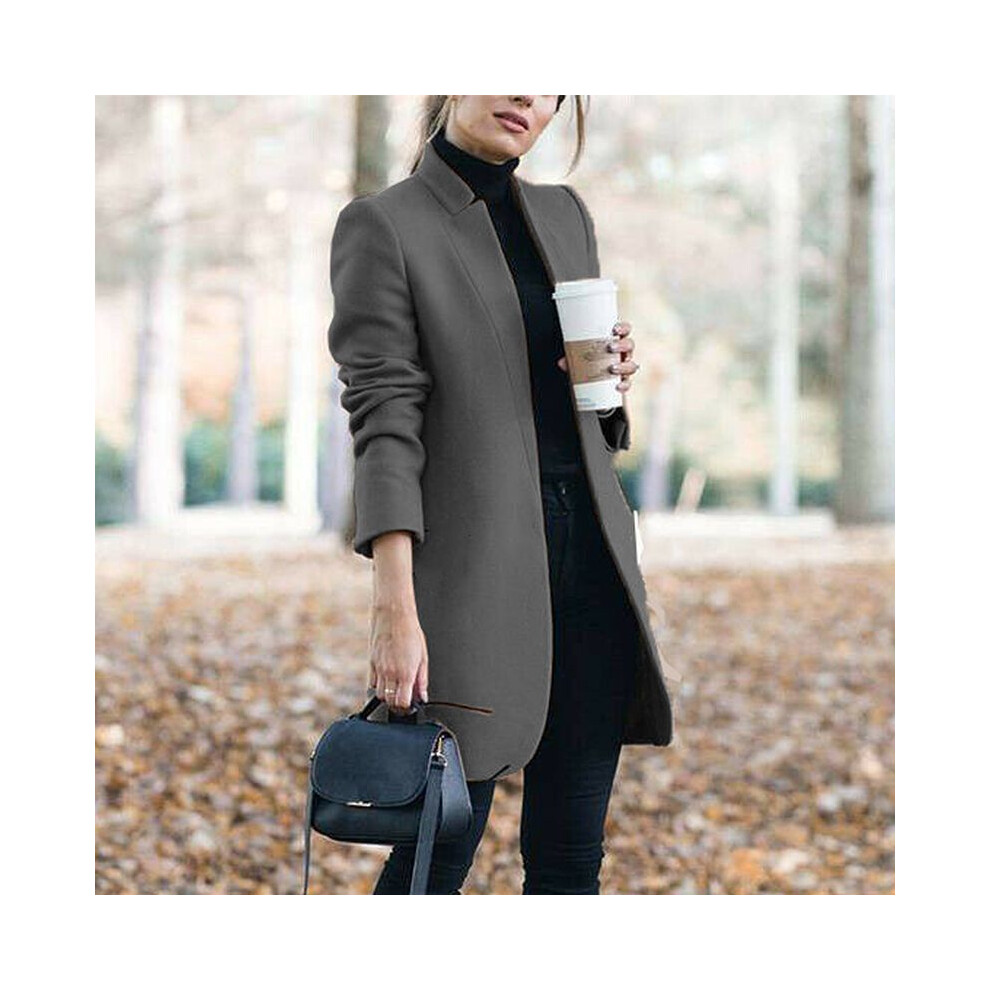 (Dark Gray,L)Manteau femme mode trench manteau femme couleur unie hiver chaud veste longue