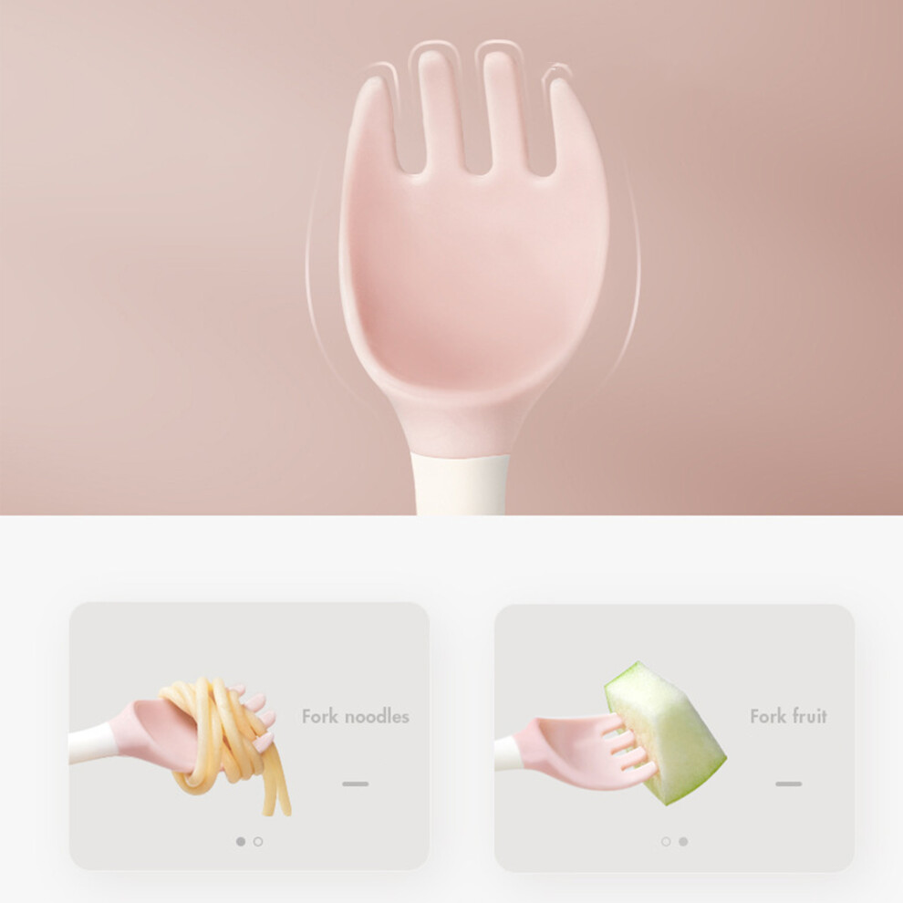 Baby Fork Spoon Set With Bent Handles, Soft Tpe & Pp Toddler Utensils, Pink