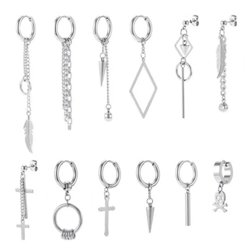 12 Stück Edelstahl-Quasten-Ohrringe-Set - Silber 1
