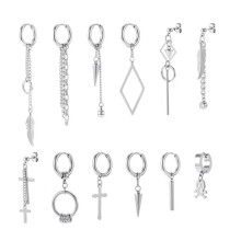 12 Stück Edelstahl-Quasten-Ohrringe-Set - Silber