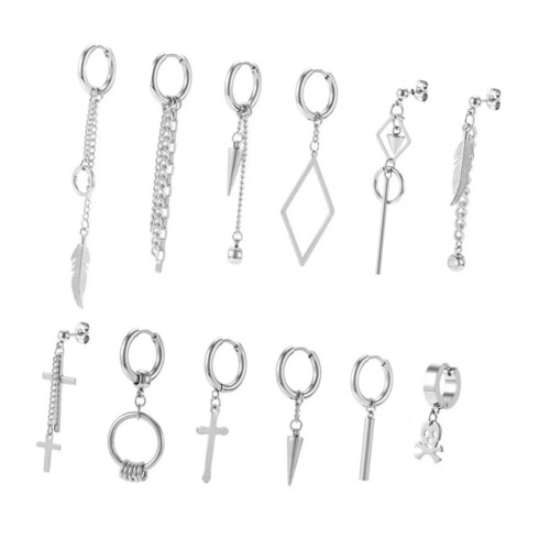 12 Stück Edelstahl-Quasten-Ohrringe-Set - Silber 2