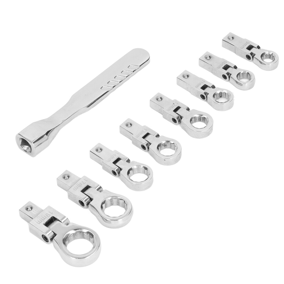 9Pcs Interchangeable Ratchet Wrench Set, Chromium Vanadium Steel 9-19Mm 7891340011817