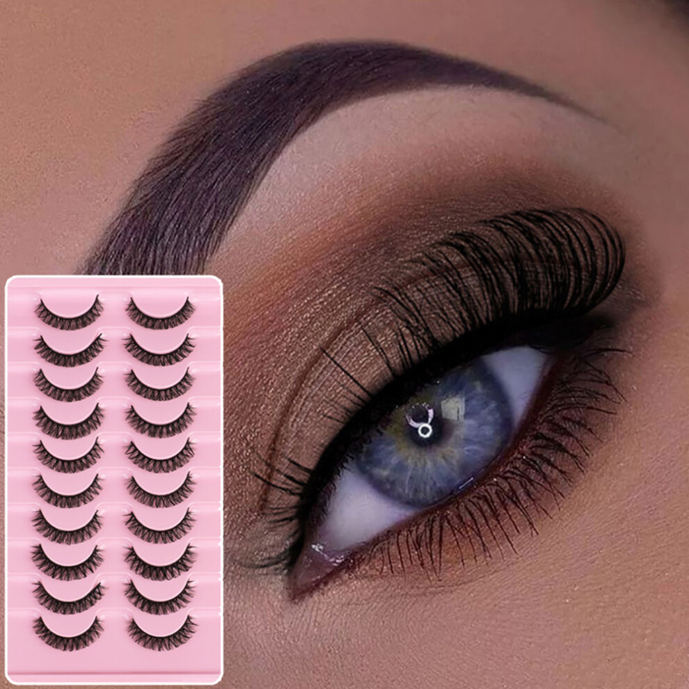 10 Pair 3D Russian False Eyelashes, D Curl, Wispy, Natural Short