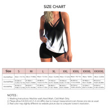 Zweiteiliges Tankini-Badeanzug mit V-Ausschnitt, Crossover-Digitaldruck, Damen zweitesiliges Badekostüm für Strandpartys, Schwarz, XL