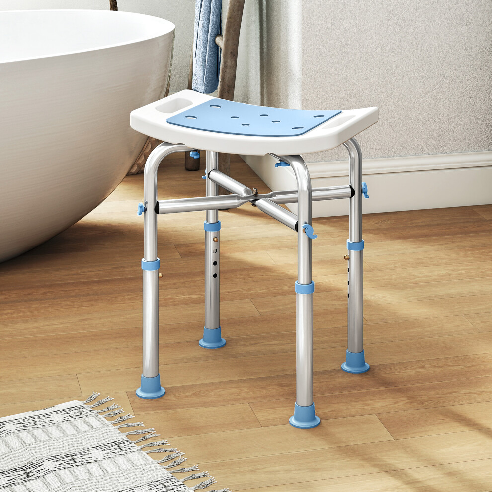 Homcom Blue (Blue) Adjustable Shower Stool With Foot Pads For Elderly