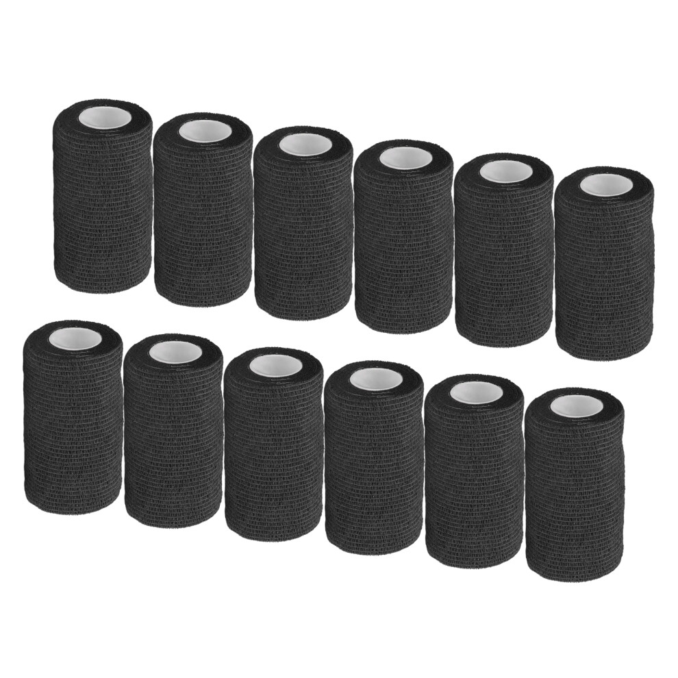 Black 12Pcs Natural Latex Self-Adhesive Bandage Wrap 10Cm For Cows Dogs