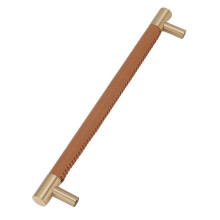 Schranktürgriff 224MM Lochabstand Leder Messing Leichtes Luxushandgriff für Schränke, Kleiderschrank, Schubladen, hellbraun