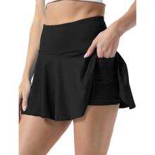 Hoch taillierter Falten-Tennisskirt für Damen und Mädchen mit Tasche, geeignet für Tanzen, Freizeit, Yoga, Schwarz L