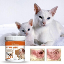 Pet Ear Wipes with Aloe Vera & Citric Acid Gentle Mite Removal, Deodorizing & Ear Care for Cats & Dogs 60 Pre-Moistened Wipes for Safe, Natural, and