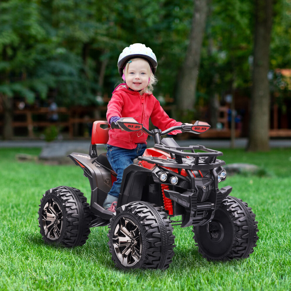 Homcom 12V Quad Bike Atv With Led Lights, Music, For Kids, Red