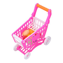 Kids Shopping Cart Set with Play Food, Educational Plastic Toy in Pink