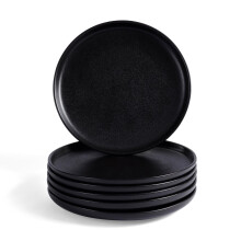 Ceramic Dinner Plates Set of 6, Modern Matte Black Dish Set, Scratch Resistant, Microwave and Dishwasher Safe Dinnerware