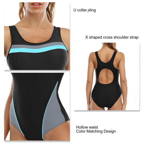 Damen Einteiliger Sportbadeanzug 82% Nylon Grau L 1