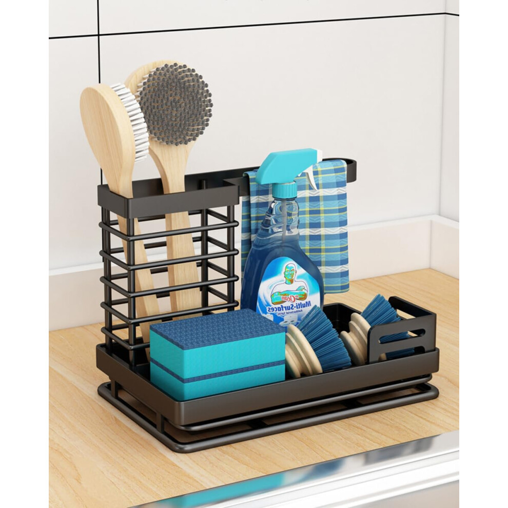 Sink Caddy Kitchen Sink Organizer With Removable Drain Pan, Matte Black Sponge Holder For Home Essentials 6947110017532