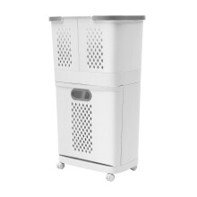 2 Tier Plastic Laundry Hamper with Wheels, Removable Clothes Storage Basket for Bedroom and Bathroom, Large Capacity with Handle