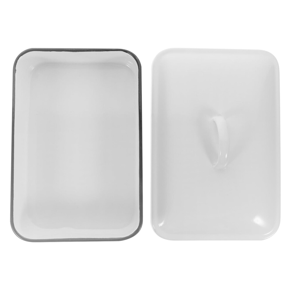 Enamel Baking Pan 10x7 Inch Rectangular Roasting Pan with Lid Vintage Serving Tray Pancake Dish for Kitchen Use