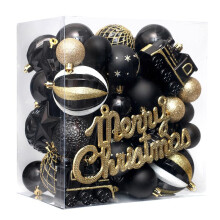 Christmas Balls 65pcs Black Christmas Tree Decoration Set, Shatterproof Ornaments for Holiday Party Garland Decor