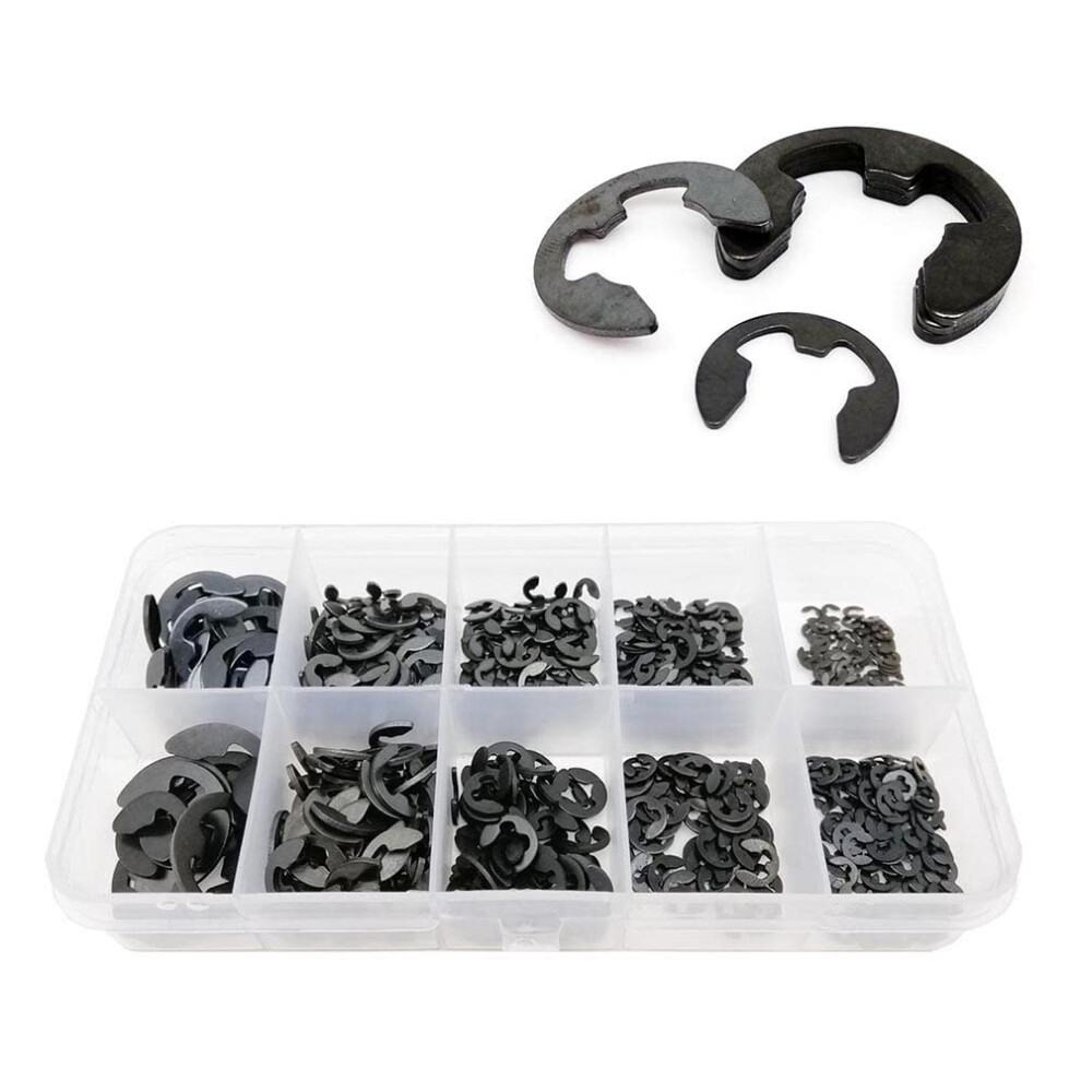 Snap Circlip Washer Assortment Kit 580Pcs Set 10 Sizes 1.5-10Mm Black Stainless Steel External Retaining Ring E Clip 6947110018942