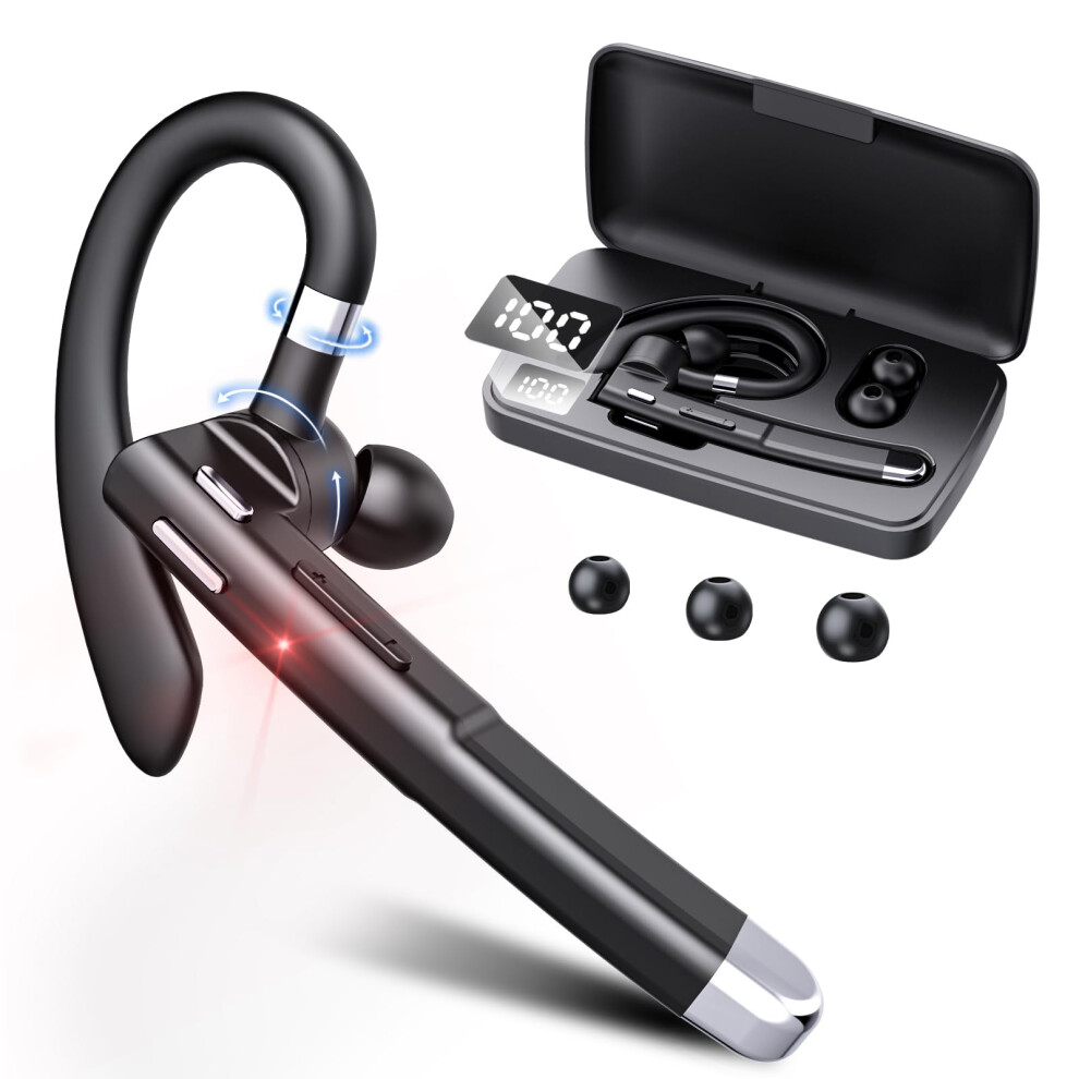 Bluetooth Headset Wireless Earpiece With Charging Case 120H Playtime Dual Hands-Free Headphones With Mic For Office Trucker Meetings Black 6482260571638