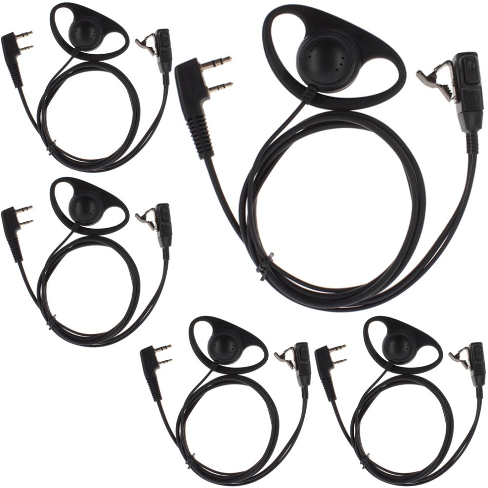 5 Pack D Shape Earpiece Headset Ptt Compatible With Kenwood Puxing Wouxun Baofeng 2-Pin Two Way Radio Walkie Talkie 6276012372952