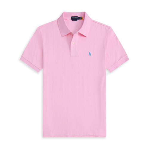 (Pink, L) Mens Cotton Polo T-shirt Short Sleeve Tops