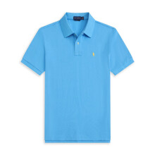 (Lake blue, M) Mens Cotton Polo T-shirt Short Sleeve Tops