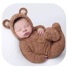 Newborn Photography Bear Outfit Footed Romper and Bonnet Set for Baby Boy or Girl - Ideal Photoshoot Props