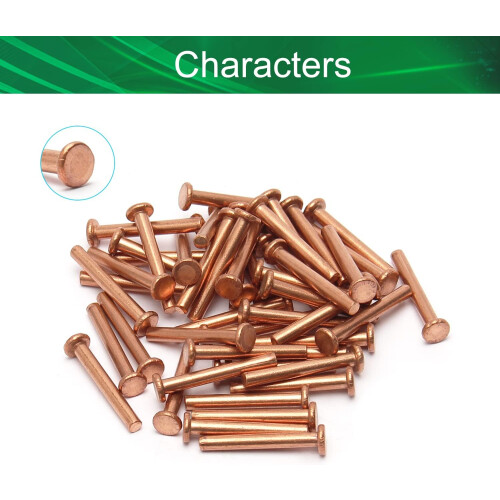 50PCS Copper Solid Rivets 1.18" Length x 0.16" Diameter Flat Head Brass Tone Metal Stud Fasteners for DIY Projects 1