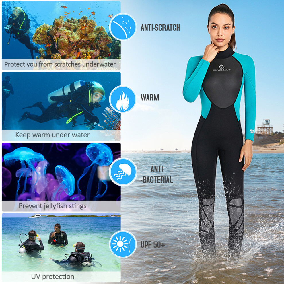 Women's 3mm Neoprene Full Wetsuit for Snorkeling & Surfing â Green/Black