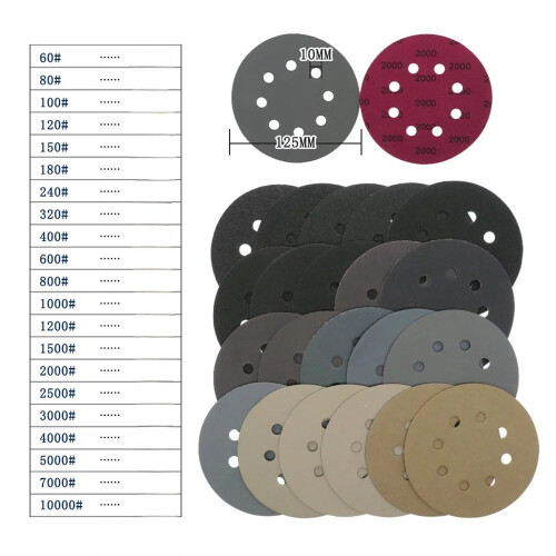 60-10000 Grit Round Shape Sanding Discs for 5 Inch Sander, 125mm Hook Loop Sandpaper Buffing Sheets, 10 Pack 1