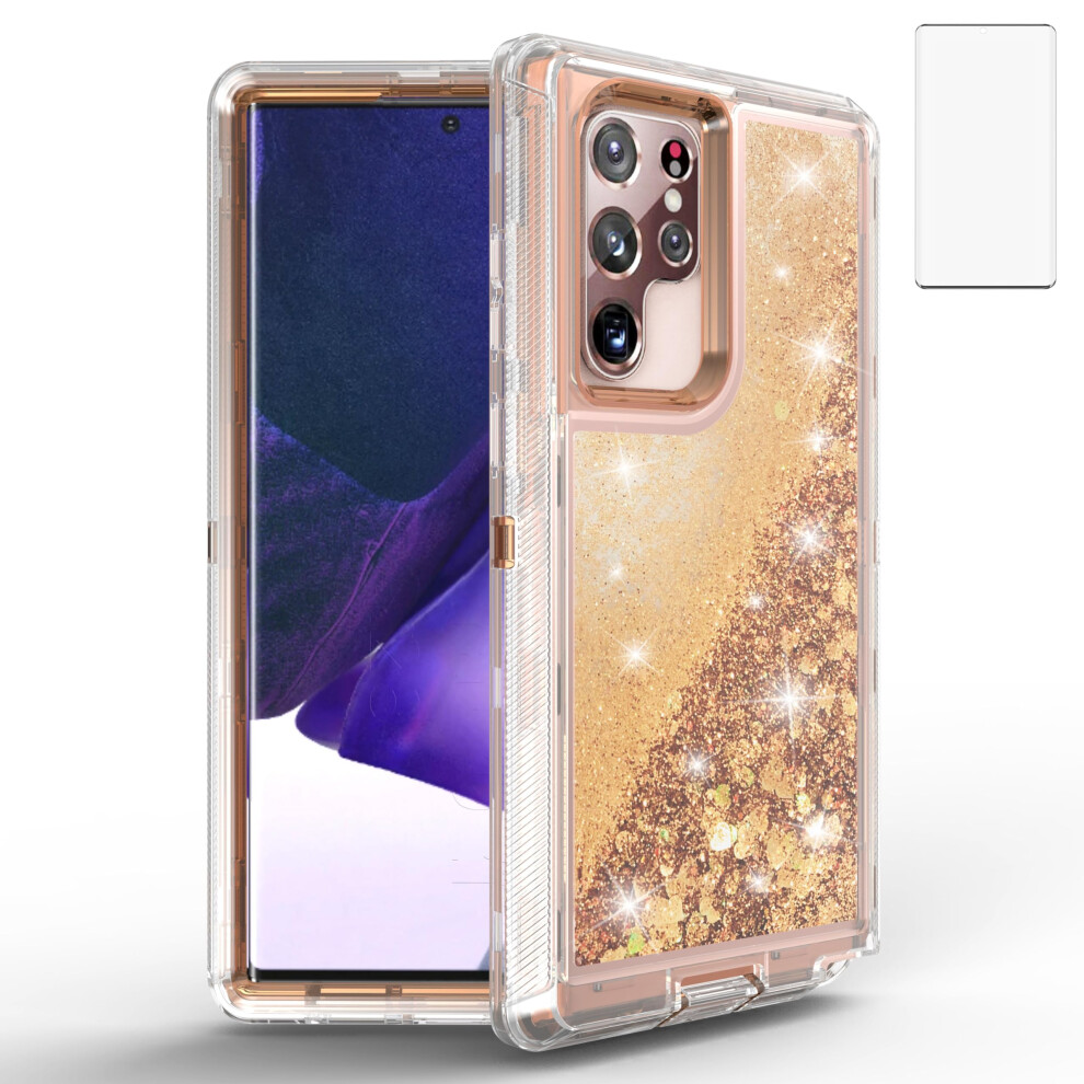 Phone Case For Samsung Galaxy S22 Ultra 5G With Screen Protector, Rose Bling Liquid Glitter, Military Grade Heavy Duty Cover Gold 6276012374086