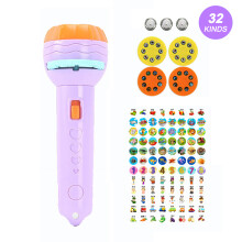 Kids Educational Projector Flashlight - 32 Animal Patterns, Purple, 3 LR44 Batteries