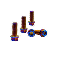 Titanium Bolts M10x1.25x25mm Torx Hex Head Burnt Blue Dual Drive Flange Bolts for Motorcycles Pack of 5