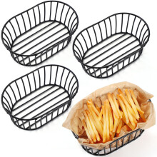 4 Pcs Metal Wire Fast Food Baskets 8.5" x 5.5" Oblong Serving Baskets for Burgers Fries Hot Dogs Kitchen Picnic