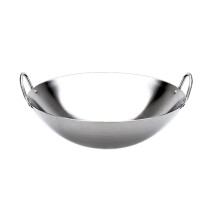 Small Extra Thick Double-Ear 201 Non-Magnetic Stainless Steel Wok 34cm-50cm for Gas Induction Cooktop Bright Silver