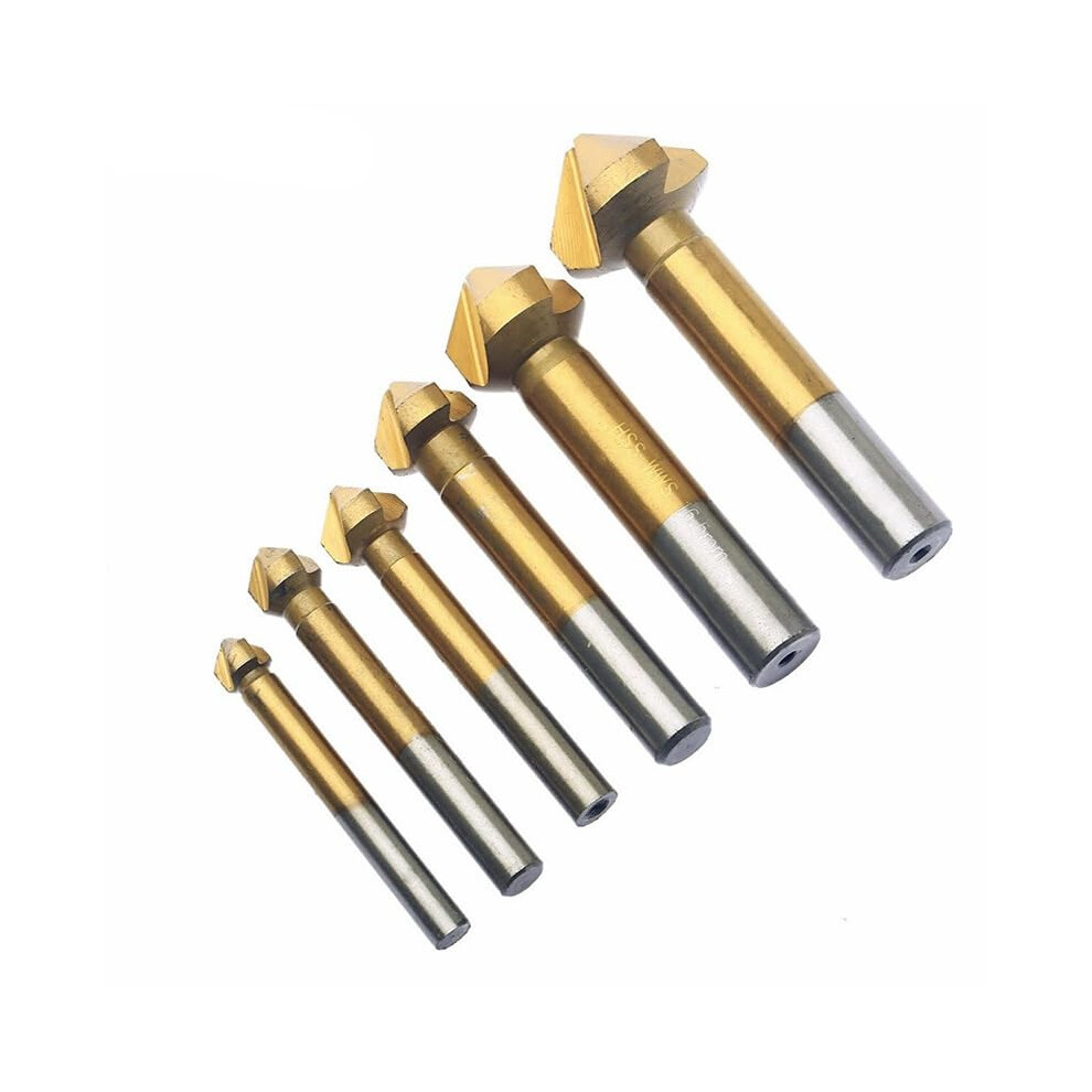 6-Piece Hss Chamfering End Mill Cutter Set, 3-Flute Titanium Countersink Drill Bit For Hard Metals 6493810613555