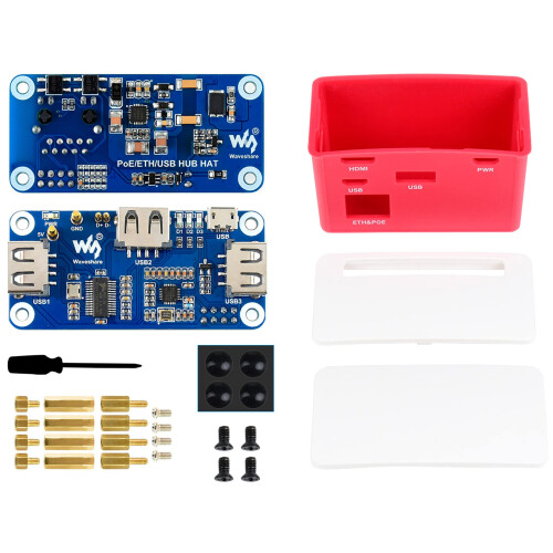 USB/ETH Hub HAT for Raspberry Pi Zero 2W and Zero W - PoE Ethernet and USB Expansion Board for Raspberry Pi