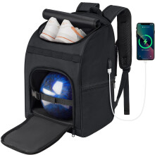 Bowling Backpack with Padded Ball Holder, Single Bowling Ball Bag and Shoe Bag Up to Size 16, Black Bowling Accessories